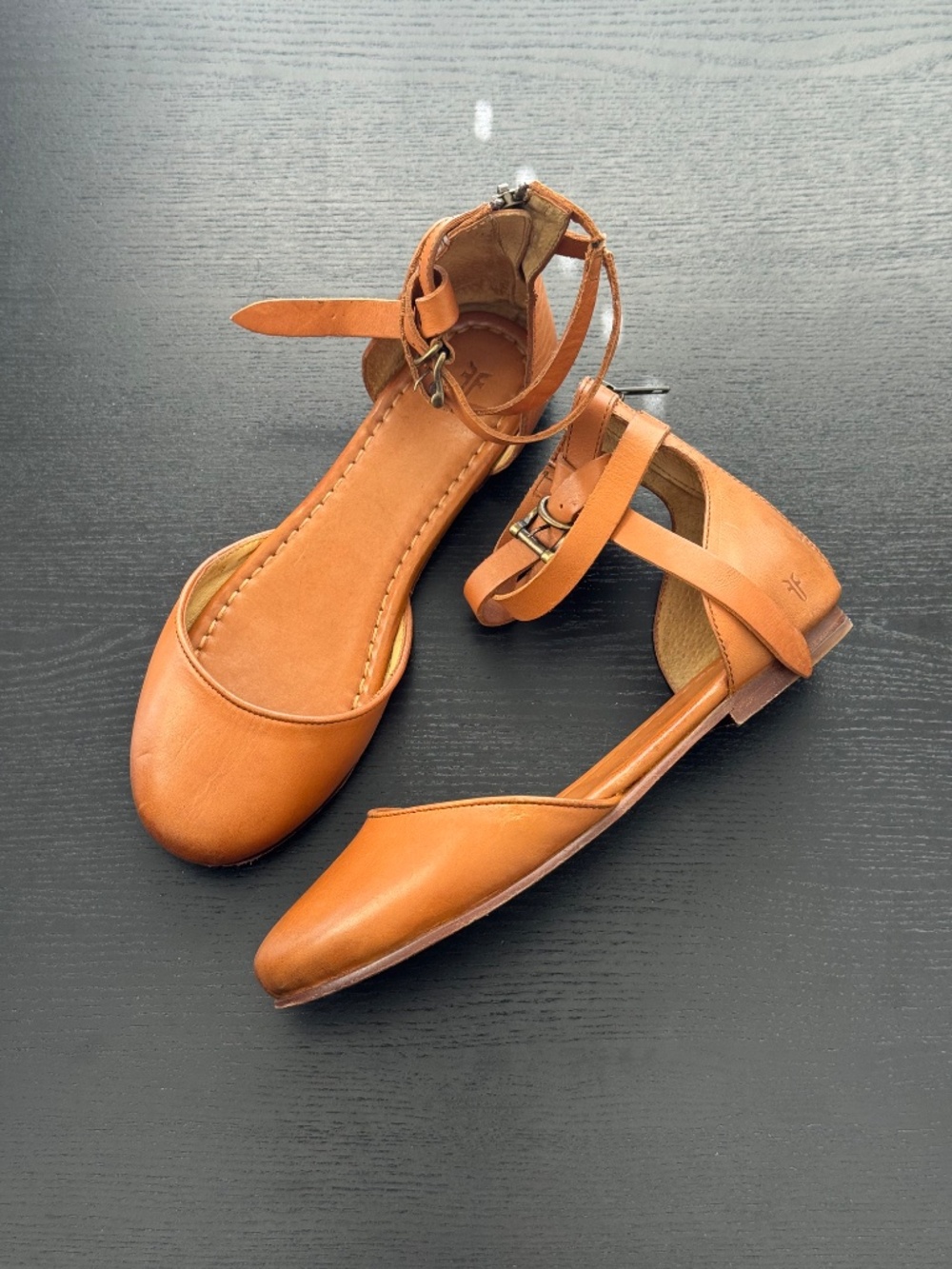 Frye Women's Tan Leather Ankle-Strap Flats - Picture 3 of 5